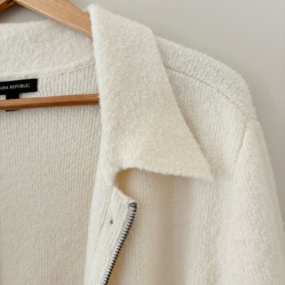 Banana Republic Heritage Sweater Bomber Cardigan Wool Blend Cream Size L - Picture 9 of 16